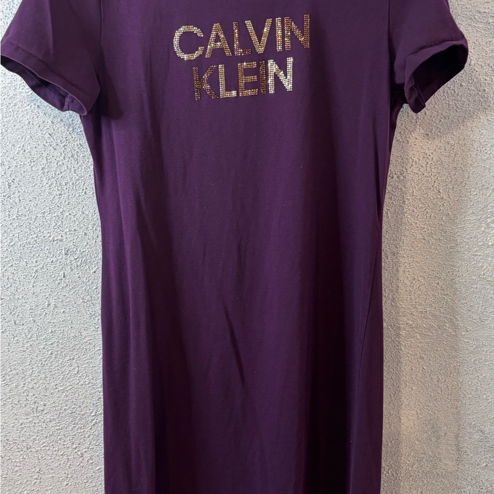 Calvin Klein Deep Purple Dress with Gold Logo